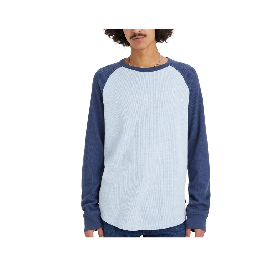 Levi's Thermal Raglan Crewneck T-Shirt Long Sleeve Waffle Knit Blue Small